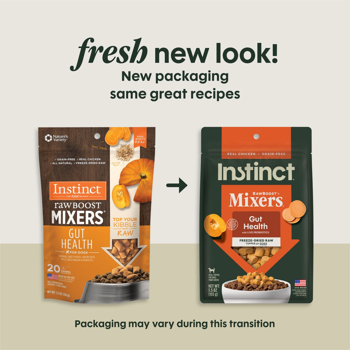 Instinct Raw Boost Mixers Gut Health Freeze-Dried Dog Food Topper – Choose Your Size