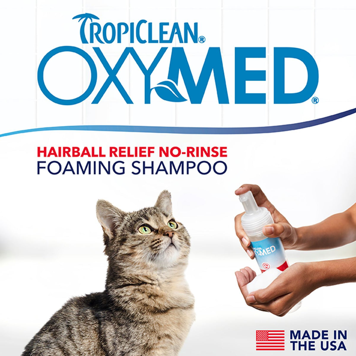 TropiClean OxyMed Hairball Relief No-Rinse Foaming Shampoo for Cats – 7.4 oz