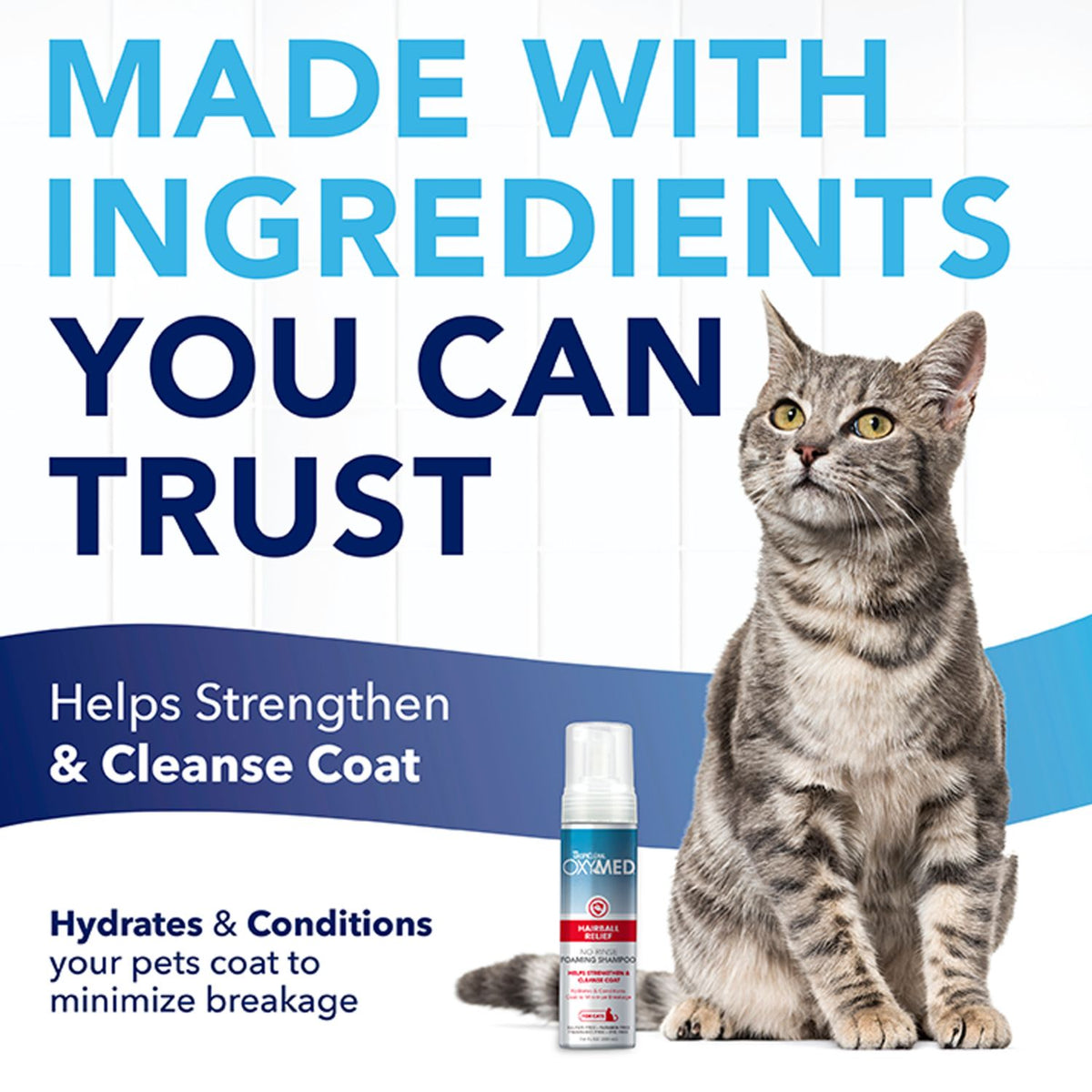 TropiClean OxyMed Hairball Relief No-Rinse Foaming Shampoo for Cats – 7.4 oz