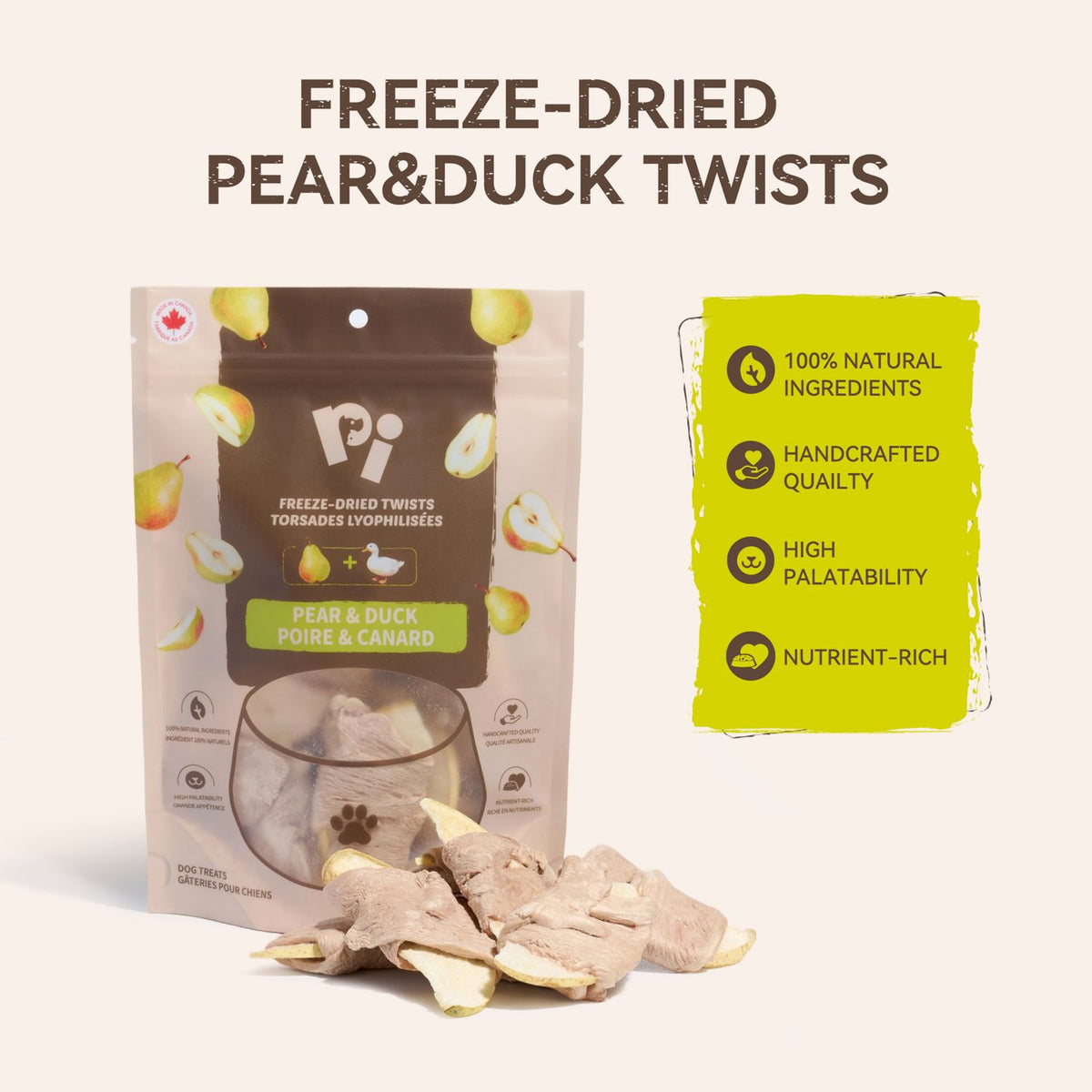 Pi Pet Freeze-Dried Pear and Duck Dog Treats – 42 g