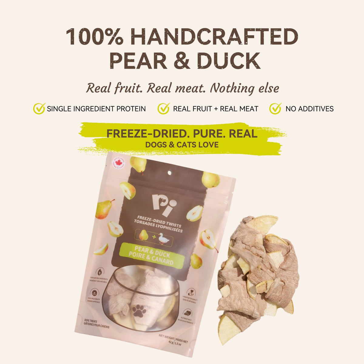 Pi Pet Freeze-Dried Pear and Duck Dog Treats – 42 g