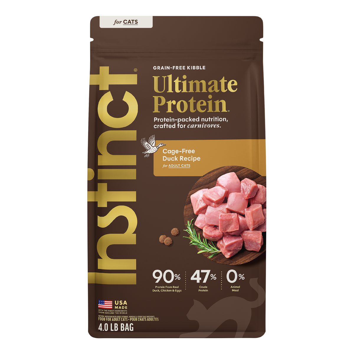 Instinct Ultimate Protein Cage-Free Duck Recipe dry cat food bag front
