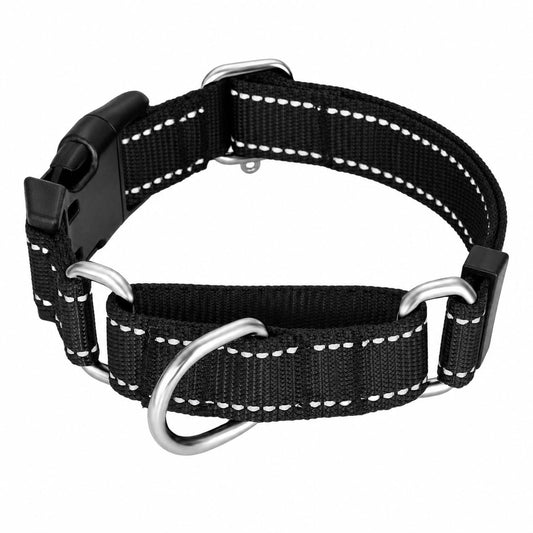 JuicyPet Adjustable Wide Dog Collar with Quick-Release Buckle and Metal D Ring, Black