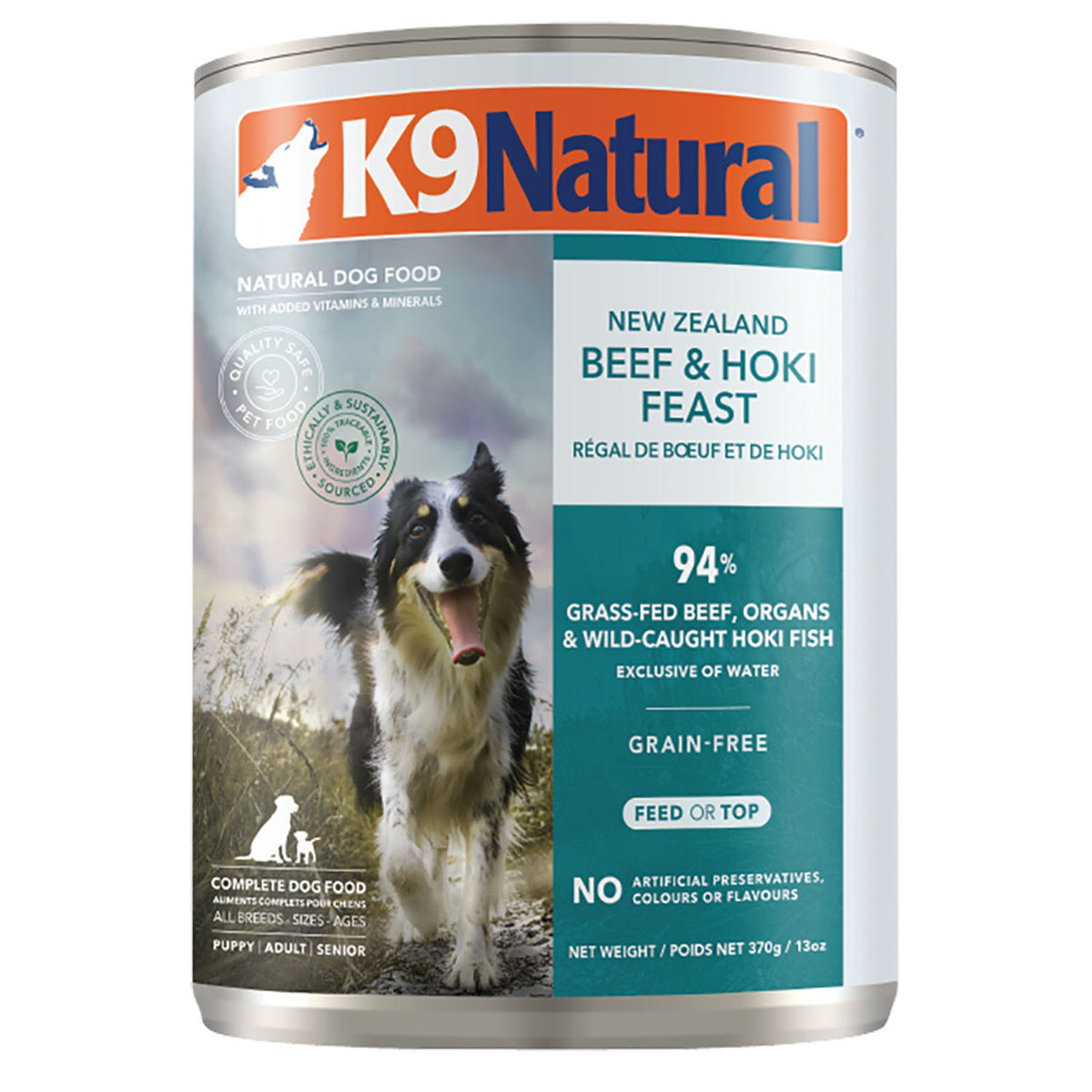 K9 Natural Hoki & Beef Wet Dog Food – 13 oz Can