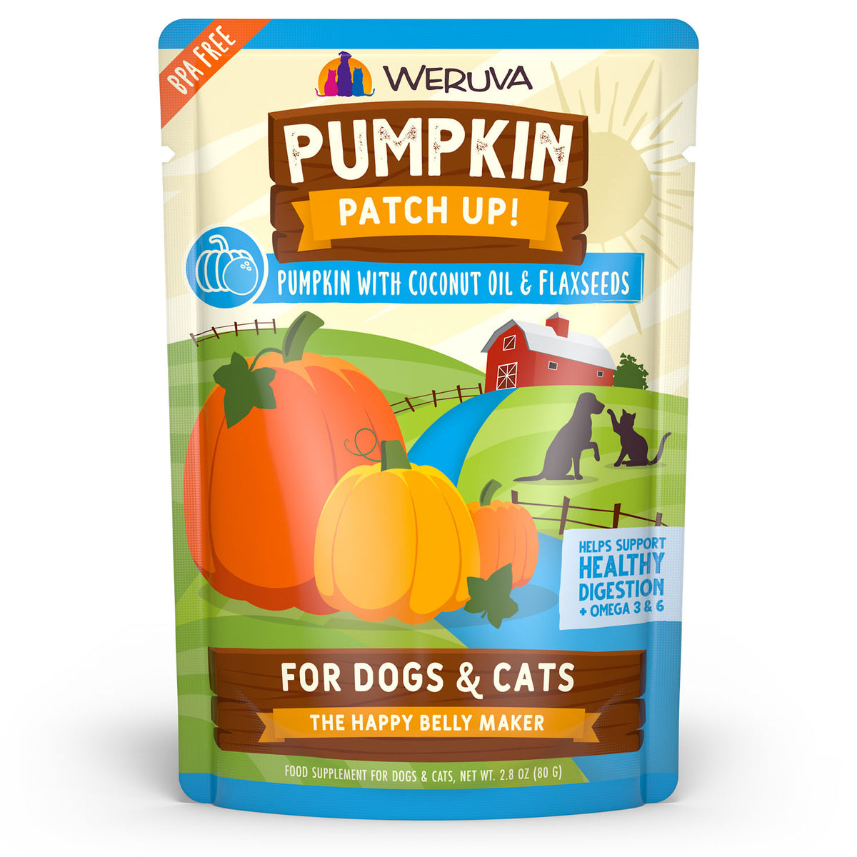Weruva Pumpkin Patch Up Pumpkin with Coconut Oil & Flaxseeds Supplement for Dogs & Cats – 2.8 oz Pouch