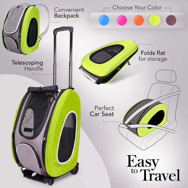 Ibiyaya 5-in-1 EVA Pet Stroller-Carrier, Rabbit-Dog-Cat Sling Bag & Small Pet Backpack with Wheels 1009