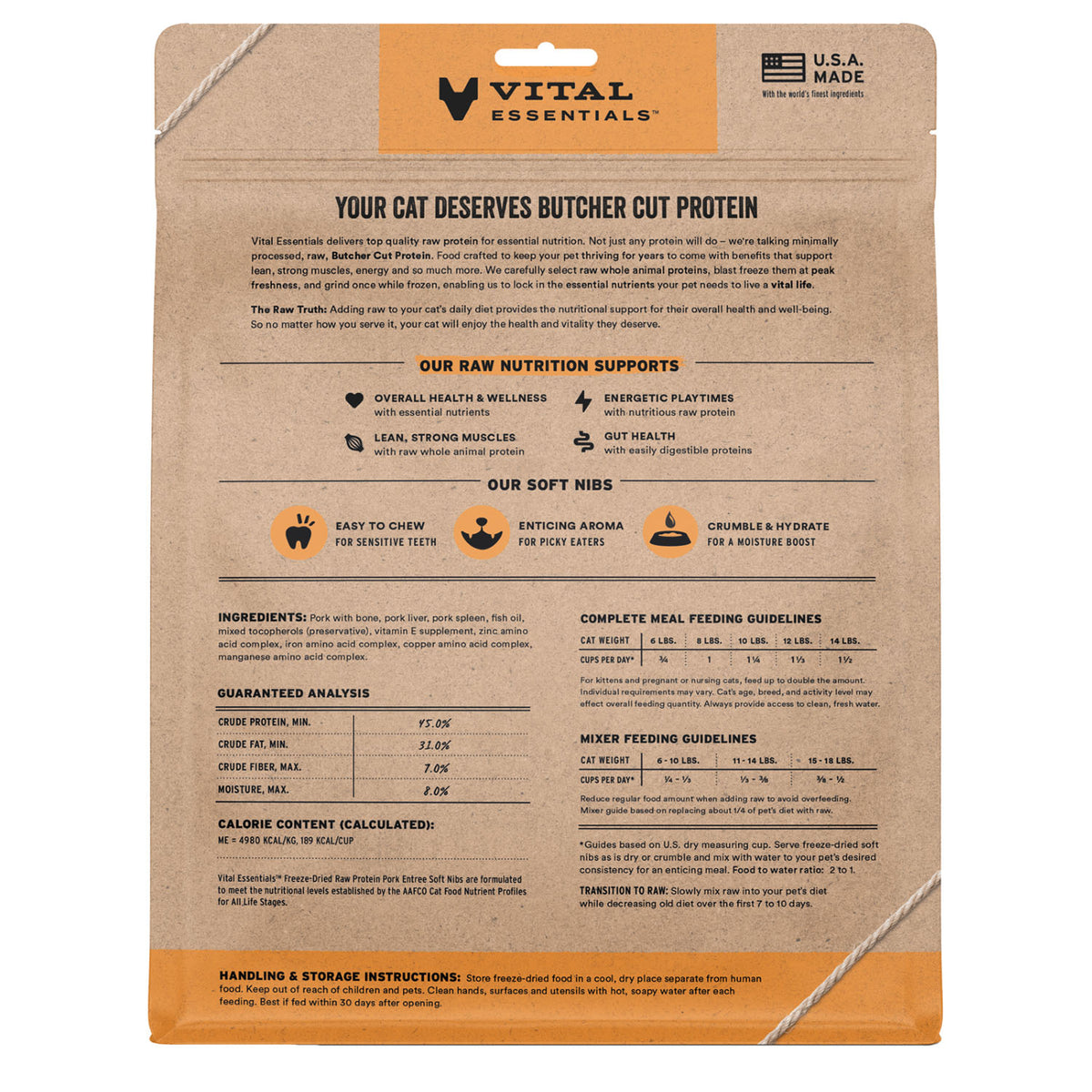 Vital Essentials Freeze-Dried Raw Pork Entree & Mixer Soft Nibs Cat Food – 12 oz