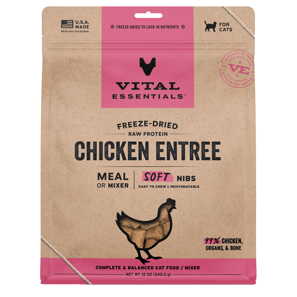 Vital Essentials Freeze-Dried Raw Chicken Entree & Mixer Soft Nibs Cat Food – 12 oz