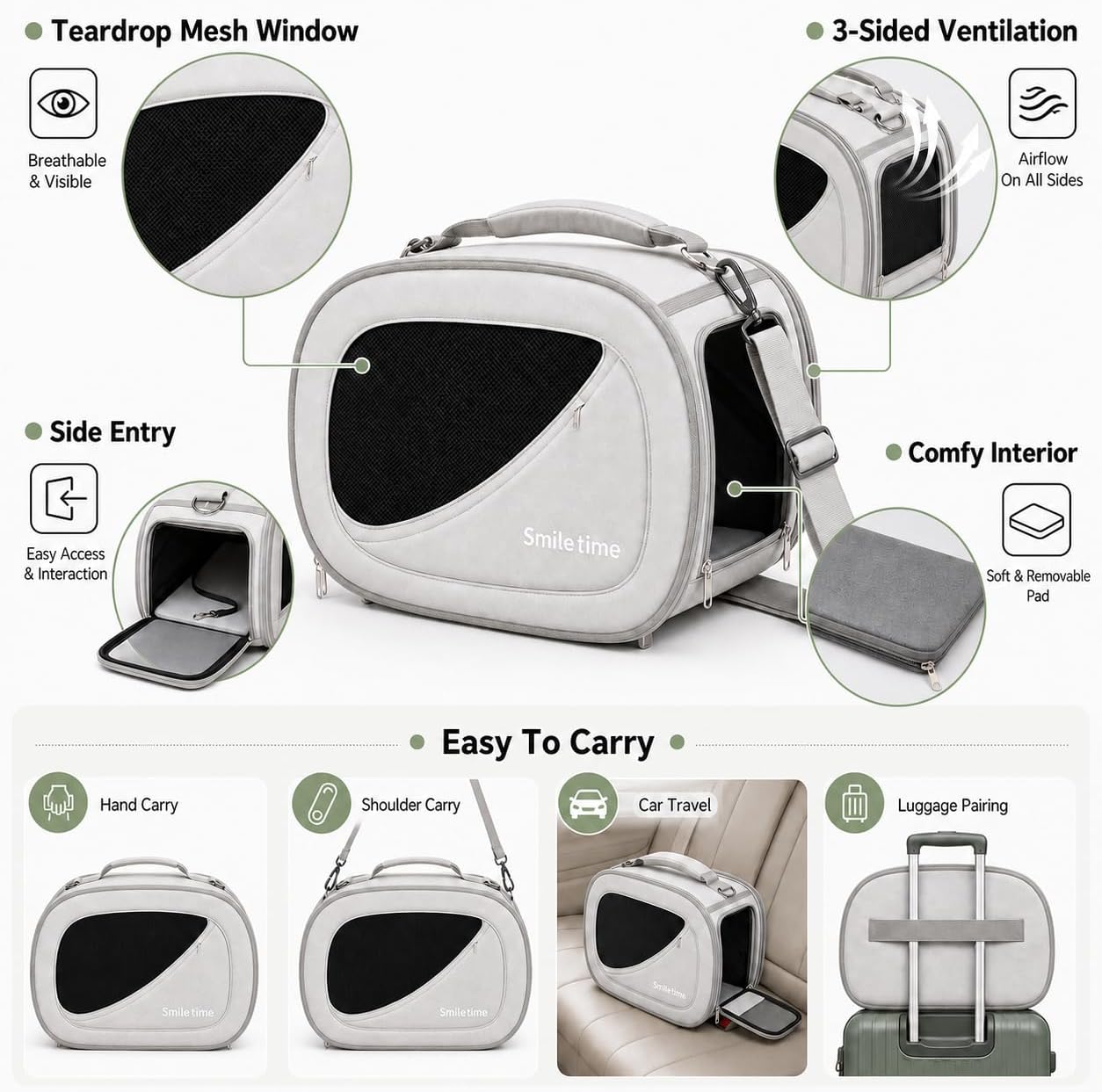 Juicypet X Smile Time Soft-Sided Pet Carrier for Cats & Small Dogs