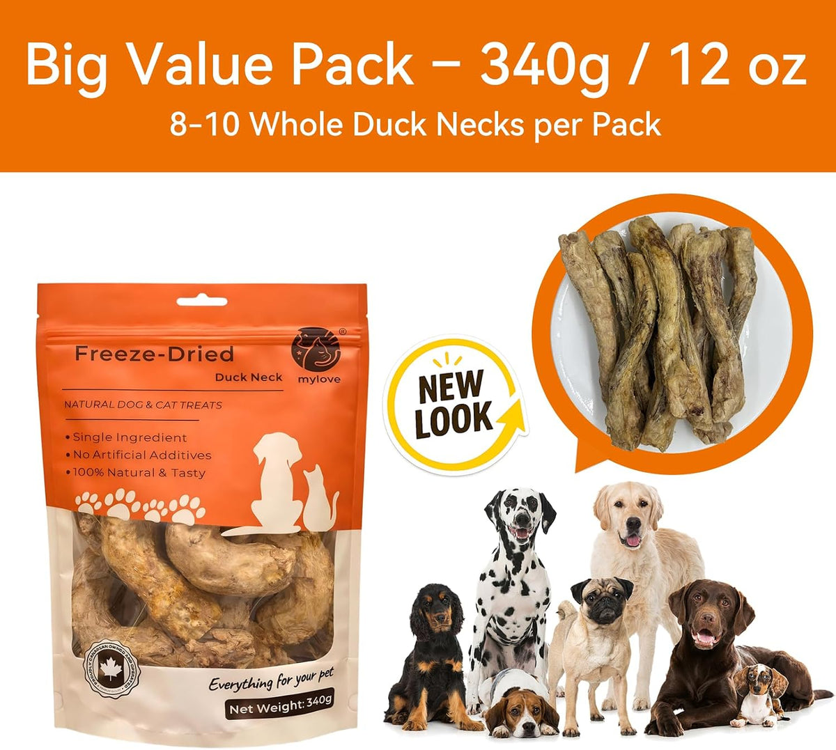 MyLove Freeze-Dried Duck Necks Dog & Cat Treats – 340 g