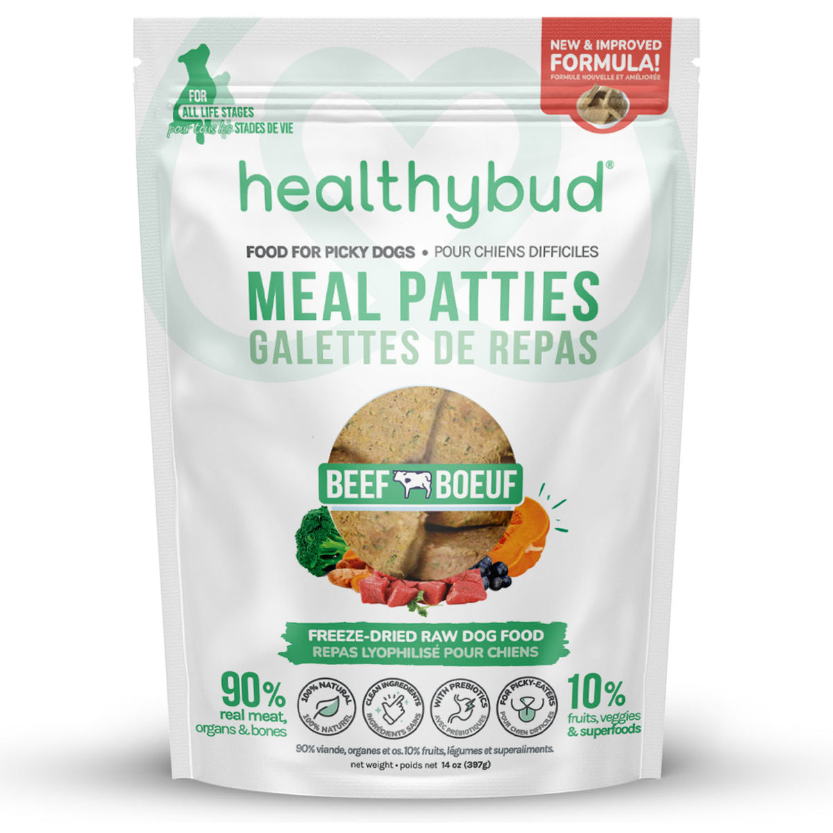 Healthybud Beef Meal Patties Freeze-Dried Dog Food – 14 oz