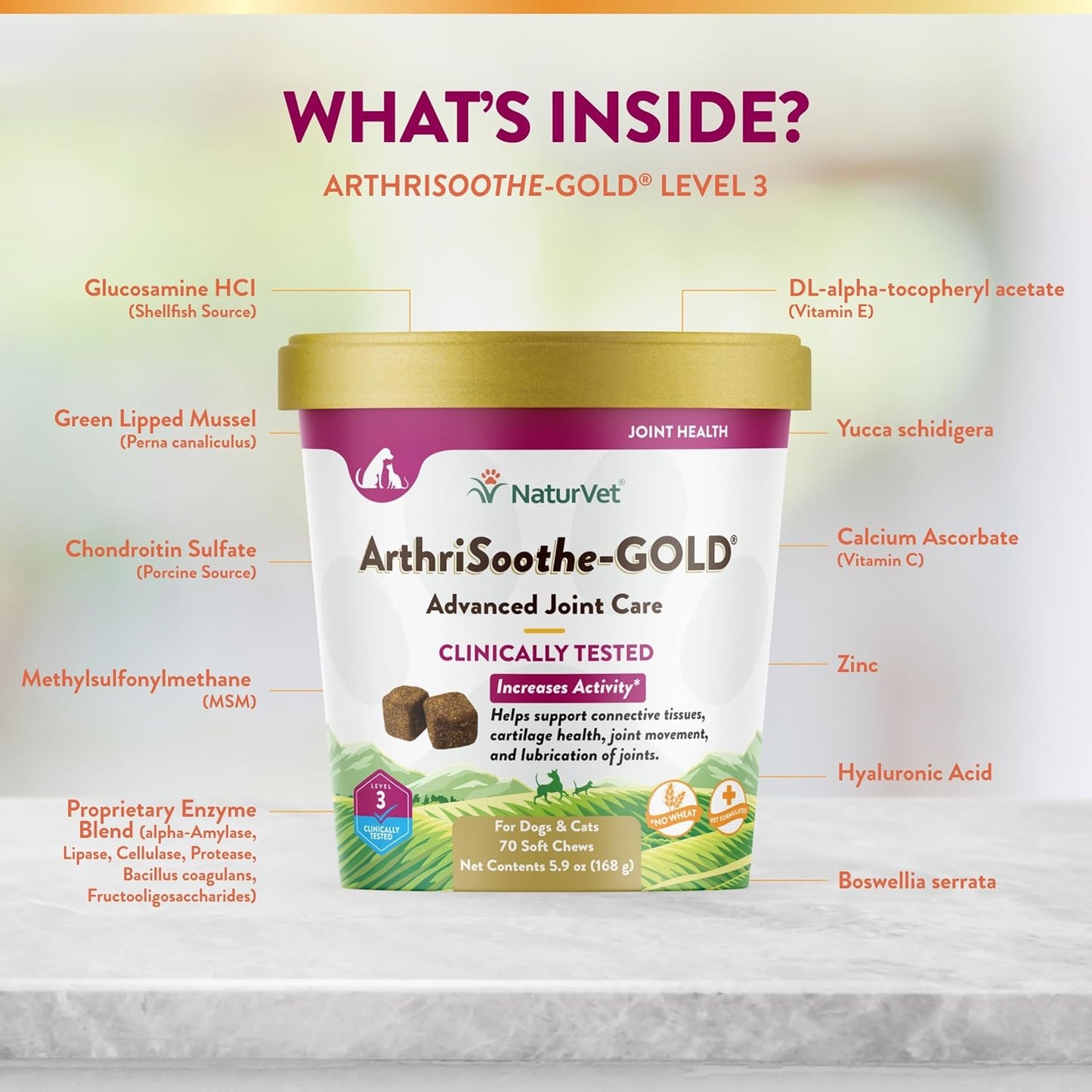 NATURVET Soft Chew ArthriSoothe-GOLD 70CT