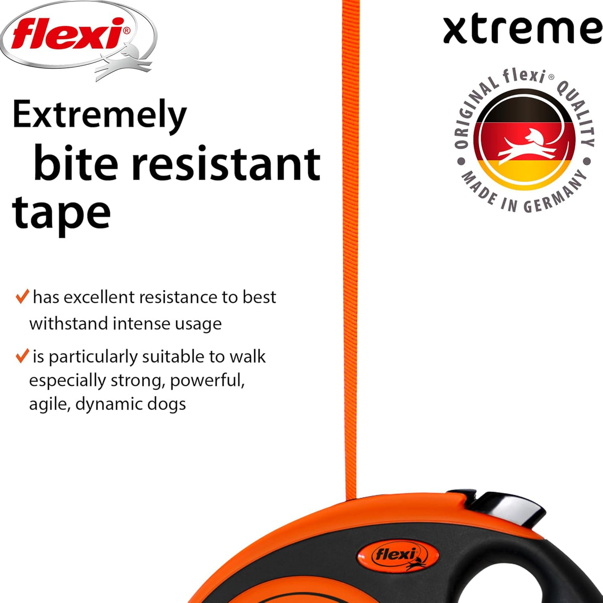 flexi Xtreme Tape Retractable Dog Leash – Large, 5 m, Orange/Black