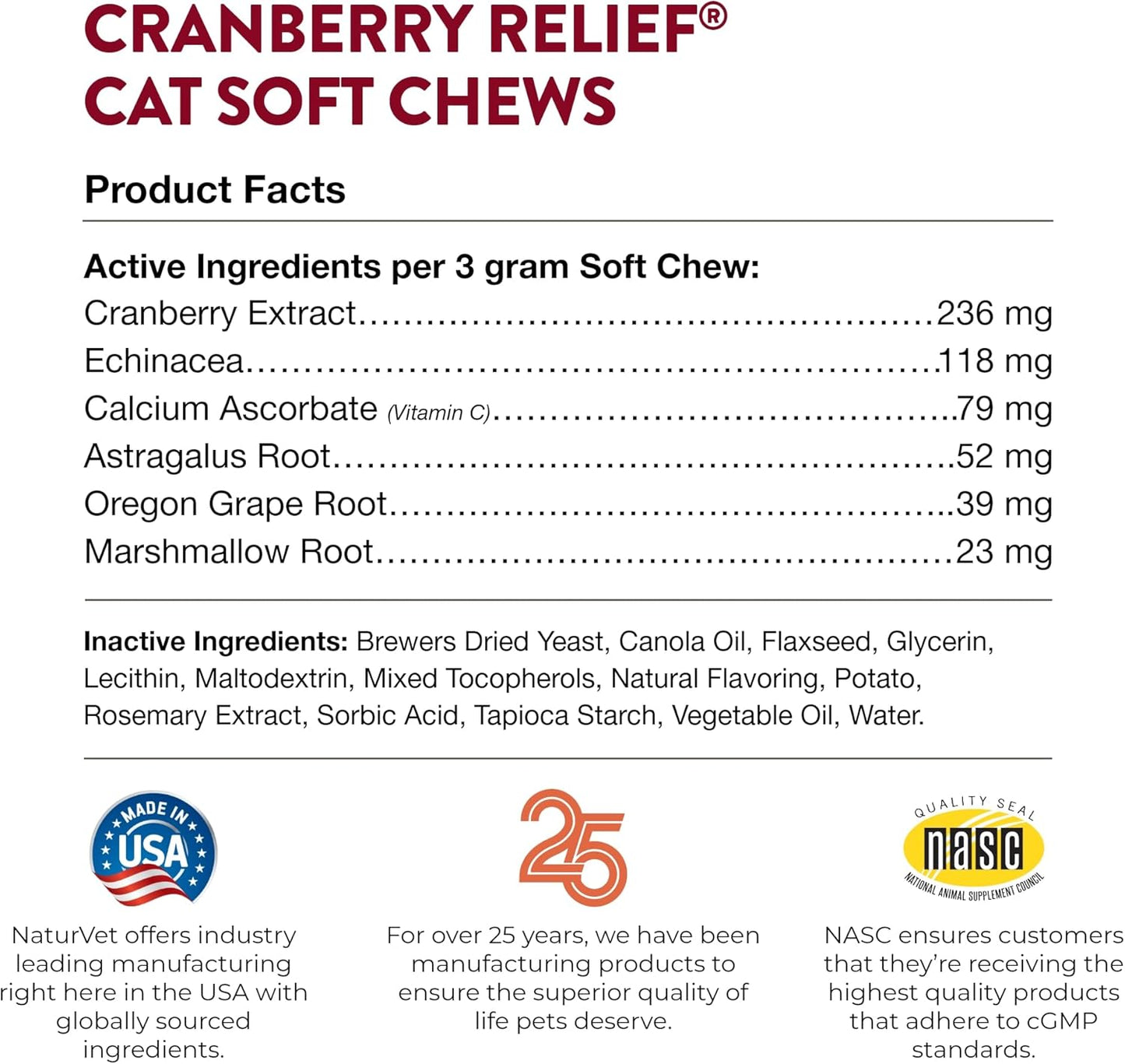 NATURVET Soft Chew Cranberry Relief 60CT | Cat