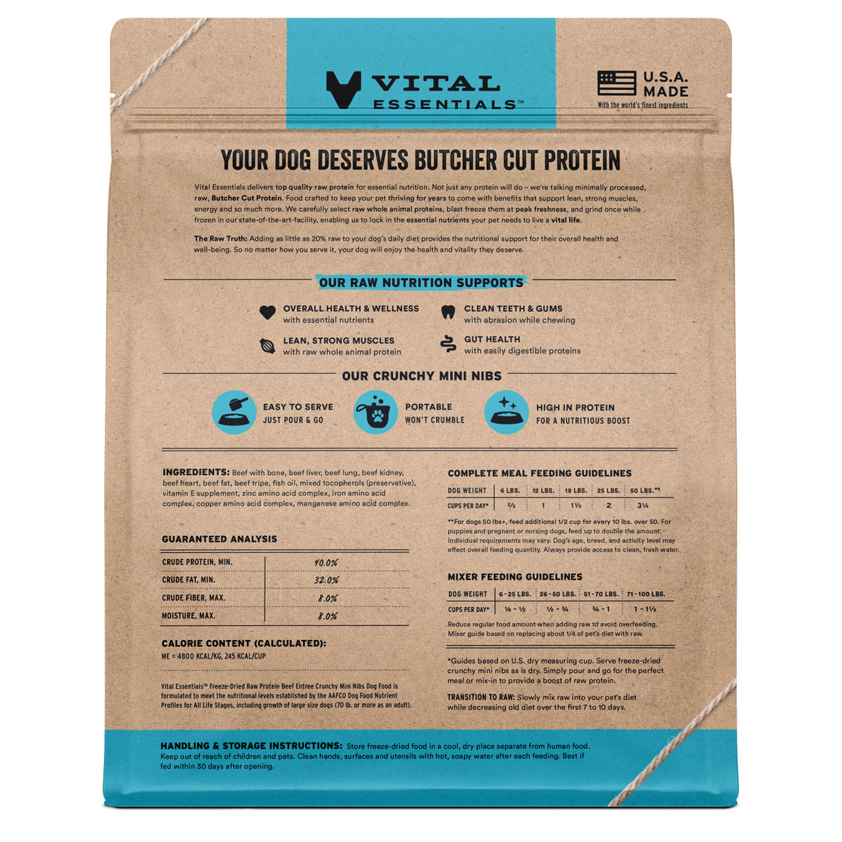 Vital Essentials Freeze-Dried Raw Beef Entree & Mixer Mini Nibs Dog Food – 3 lb