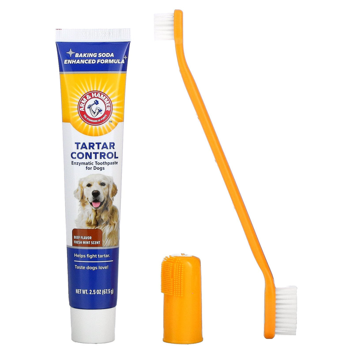 Arm & Hammer Dog Tartar Control Dental Kit with Toothbrush, Finger Brush, Toothpaste - Beef, 2.5 oz