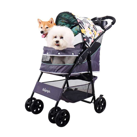 Ibiyaya Cloud 9 Pet Stroller, Foldable Pram For Cats, Rabbits, or Medium-Sized Dogs, 4-Wheel, Spacious, and Stylish Cabin