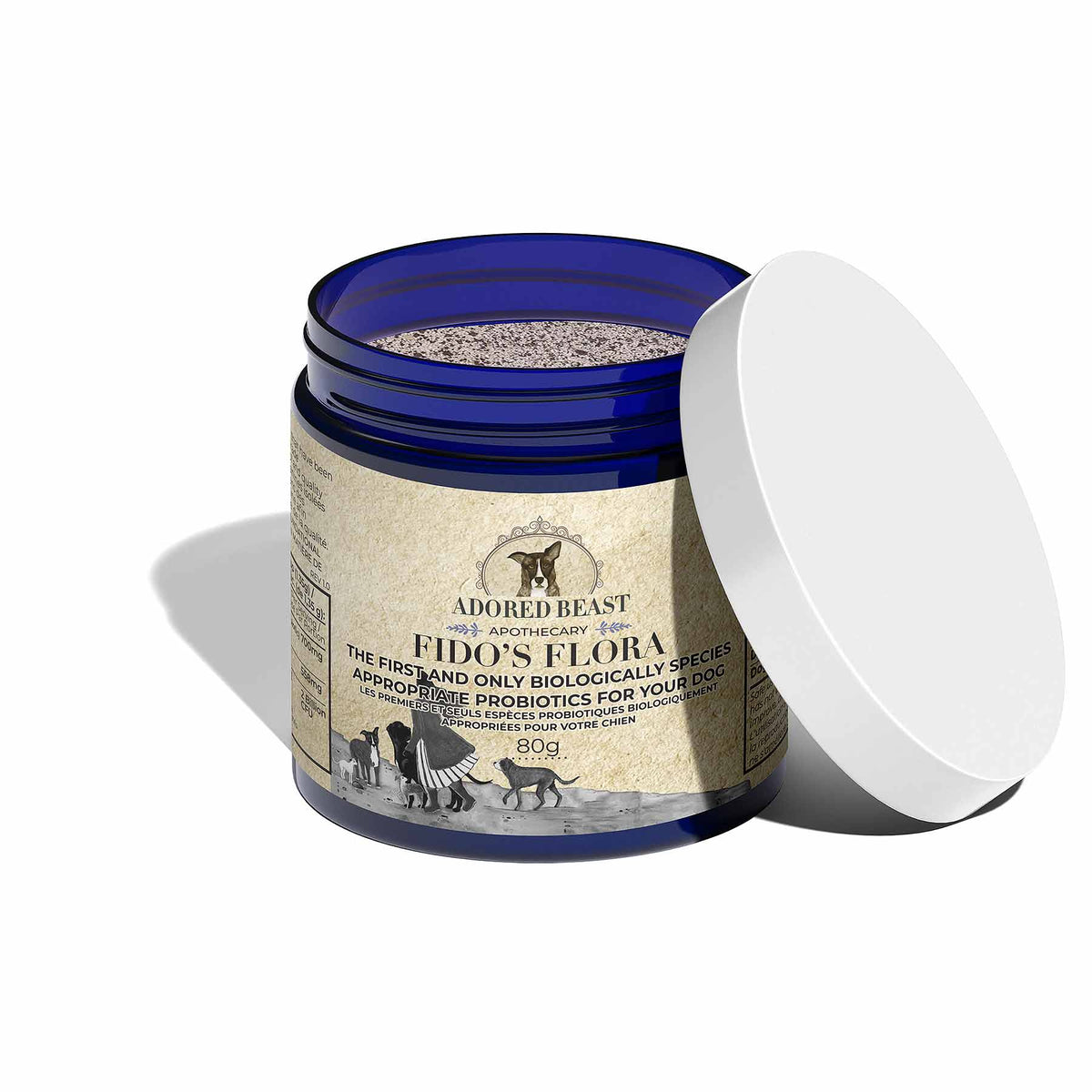 Adored Beast Fido’s Flora powder, lid off