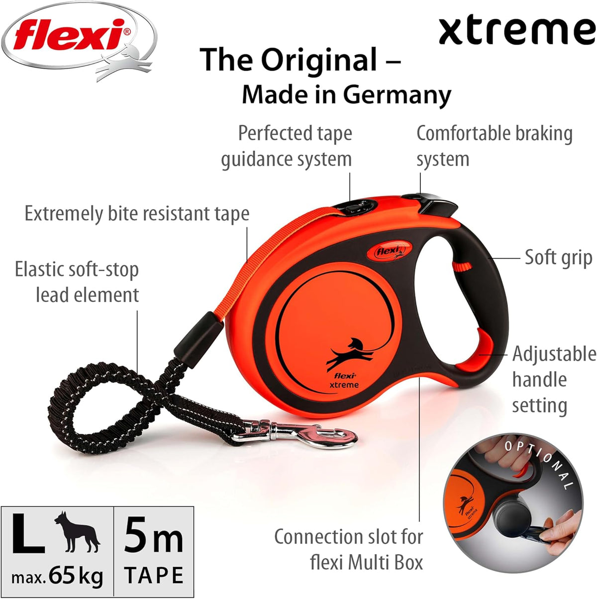 flexi Xtreme Tape Retractable Dog Leash – Large, 5 m, Orange/Black