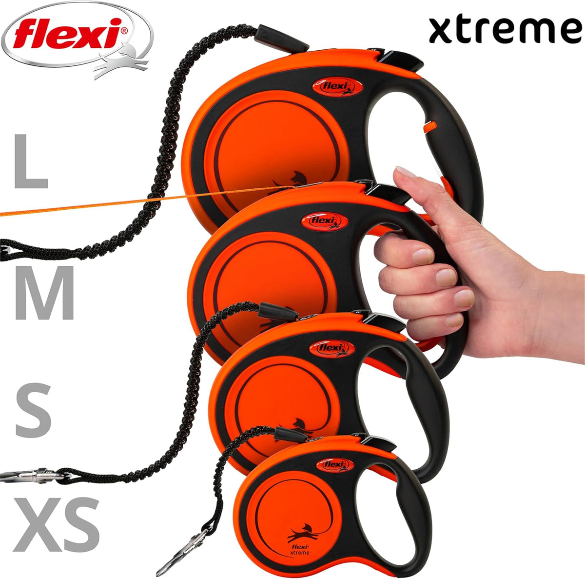 flexi Xtreme Tape Retractable Dog Leash – Large, 5 m, Orange/Black