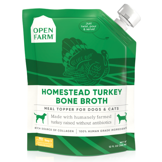 Open Farm Dog/Cat Bone Broth Topper Homestead Turkey 12 oz