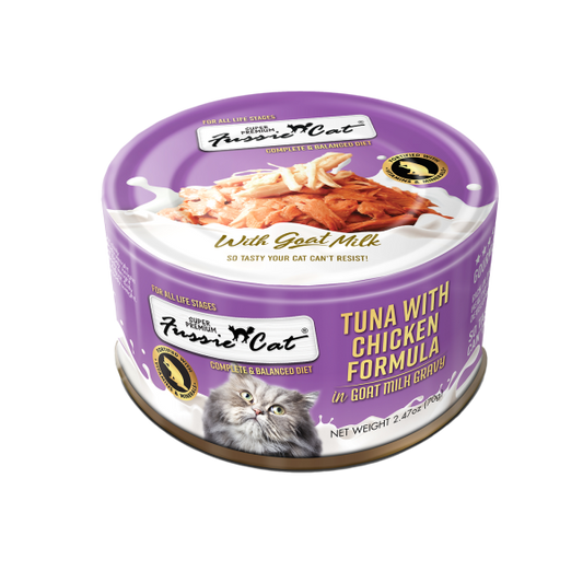 Fussie Cat Premium Tuna with Chicken in Goats Milk 24 x 2.4 oz