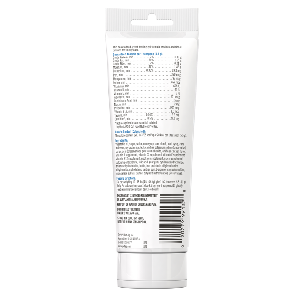 PetAg High Calorie Gel for Cats back panel
