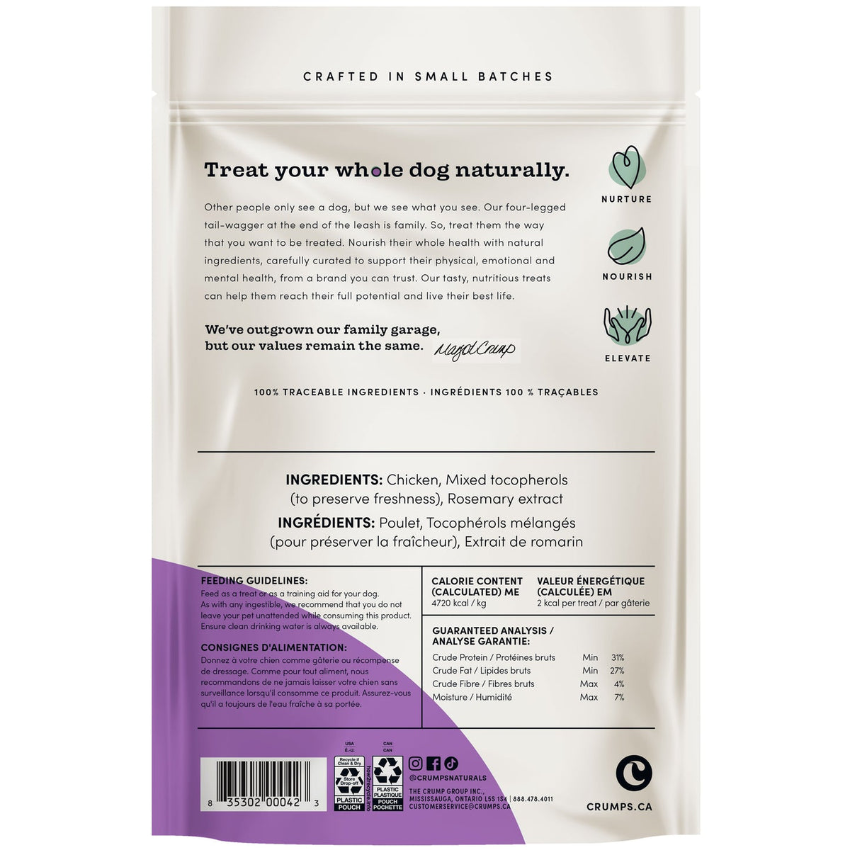 Crumps' Naturals Chicken Bites 100 g bag back