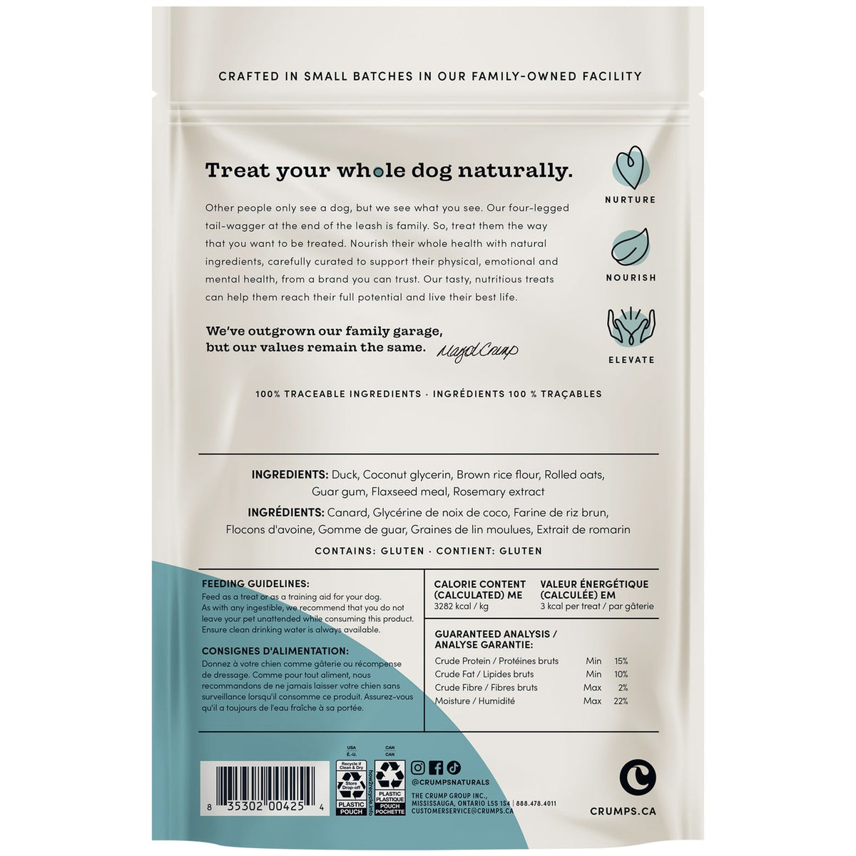 Crumps' Naturals Semi Moist Duck Mini Trainers 132 g bag back
