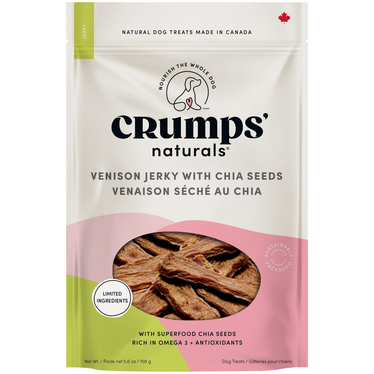 Crumps' Naturals Venison Chia Jerky 158 g bag front