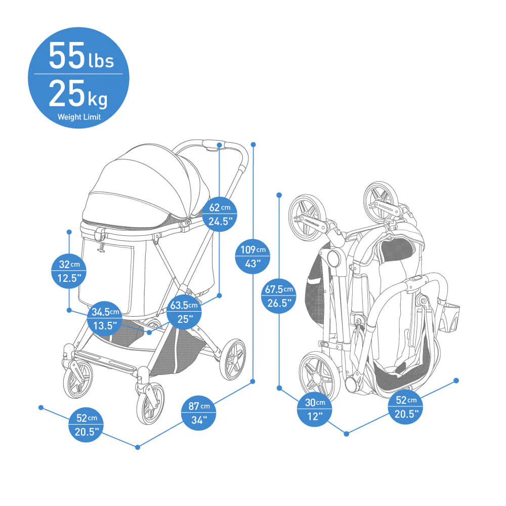 Ibiyaya Maxi Deep Carriage Pet Stroller with Puncture-Free EVA-Rubber Wheels