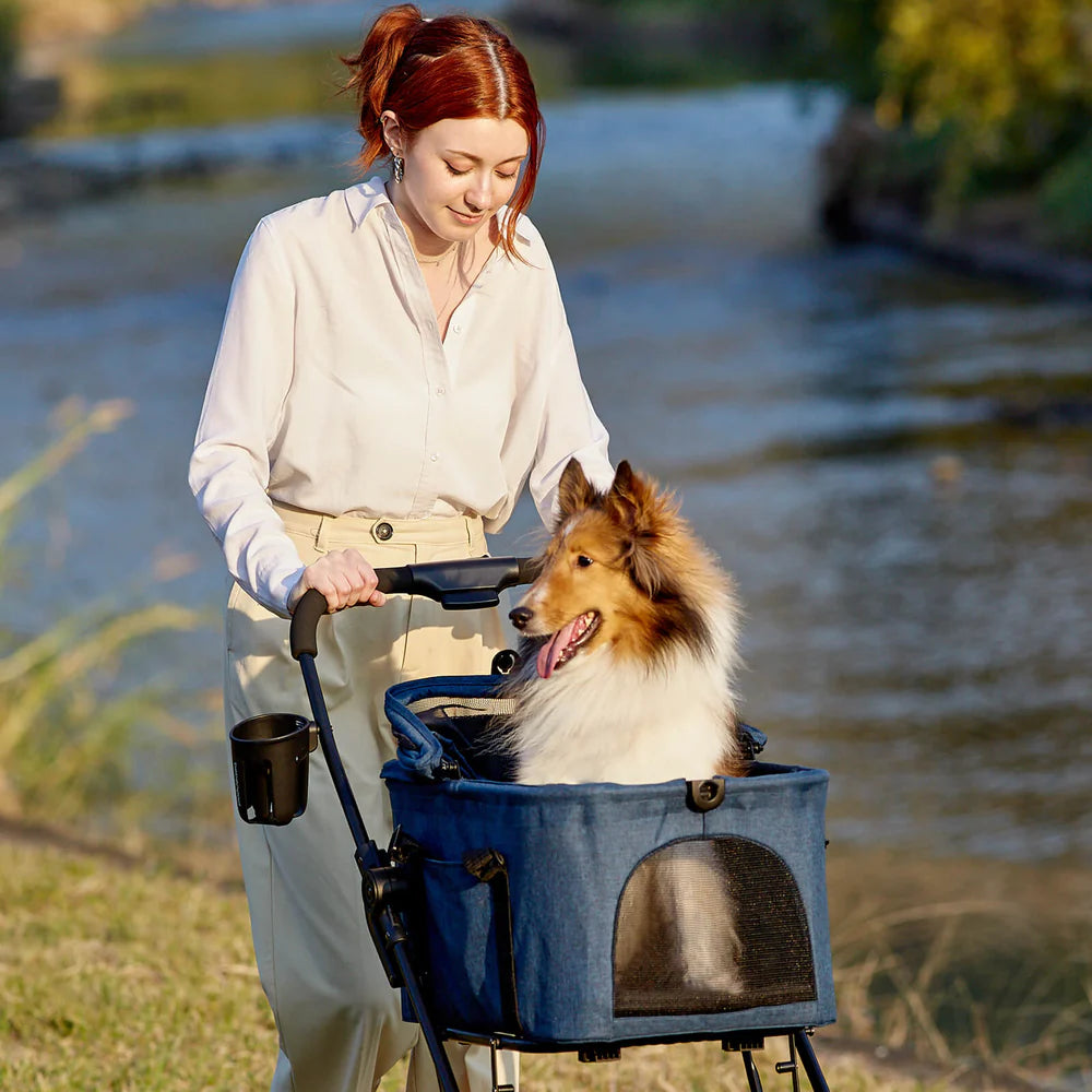 Ibiyaya® Essential – Travois Tri-fold Pet Travel System XL, Pet Stroller with Detachable Carrier