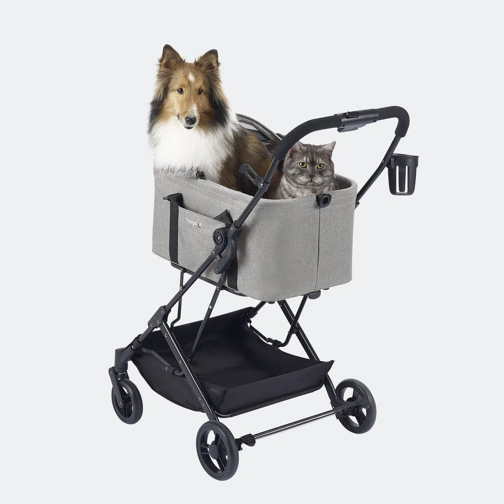Ibiyaya® Essential – Travois Tri-fold Pet Travel System XL, Pet Stroller with Detachable Carrier