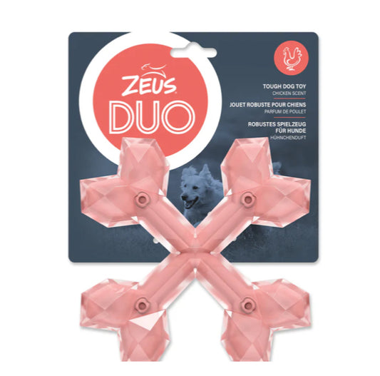 Zeus Duo tough dog toy chicken scent