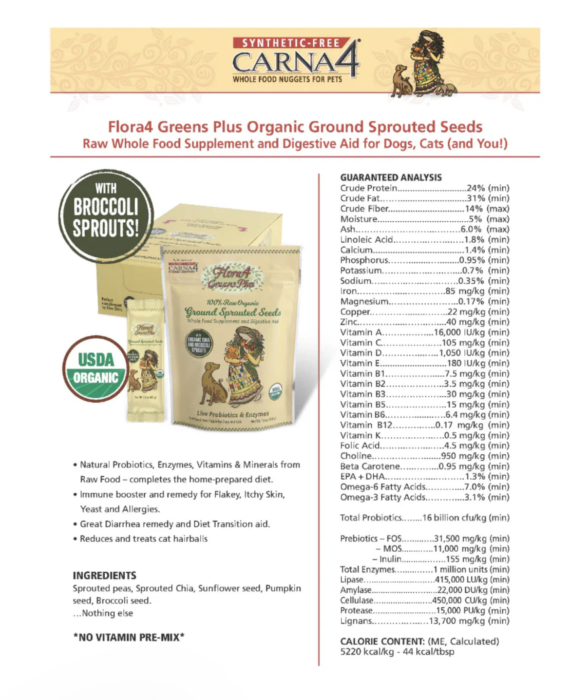 CARNA4 Flora4 Greens Plus Sprouted Seed Topper - 18 oz