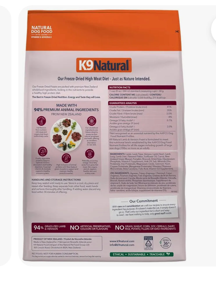 K9 natural Lamb&Venison feast 17.6oz