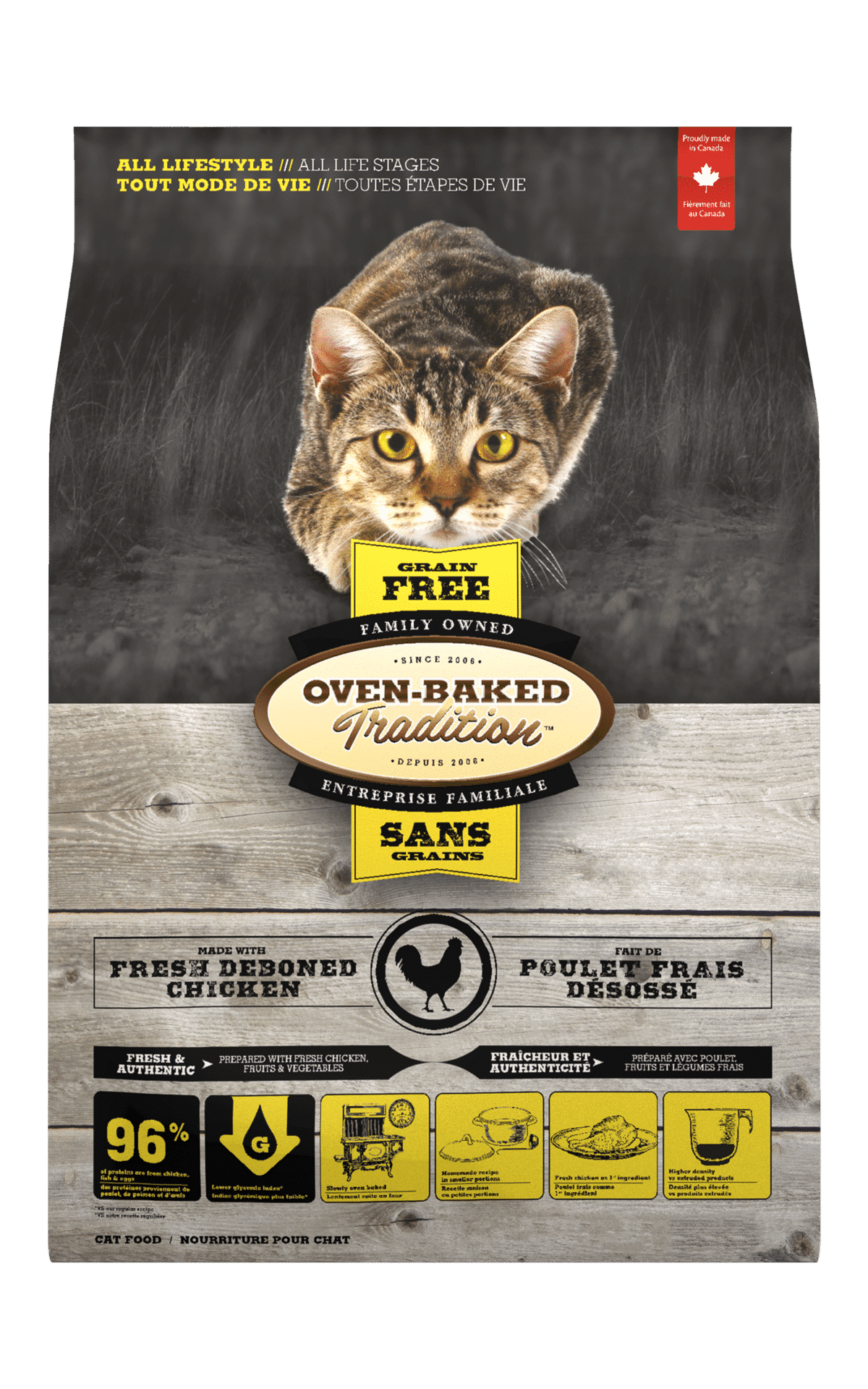 Oven-Baked Tradition Grain-Free Chicken cat food bag, front
