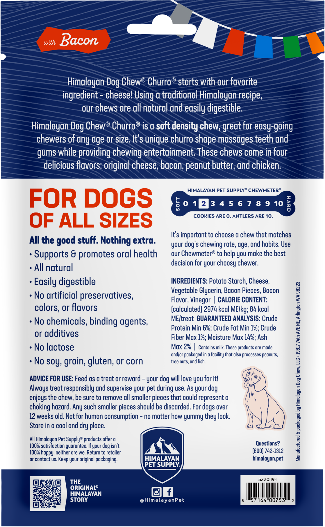 Himalayan Dog Chew Churro Bacon – 4 oz