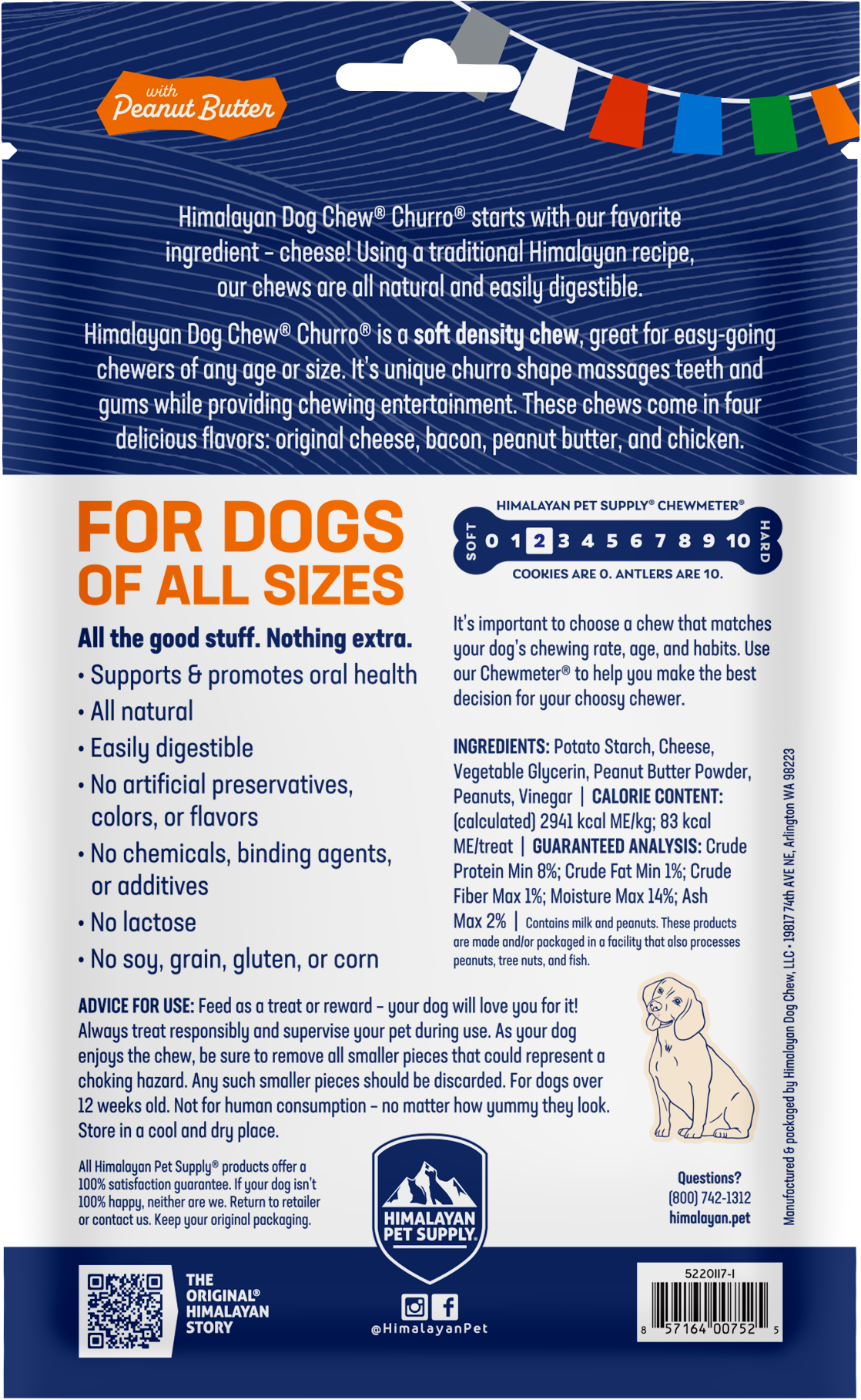 Himalayan Dog Chew Churro Peanut Butter – 4 oz