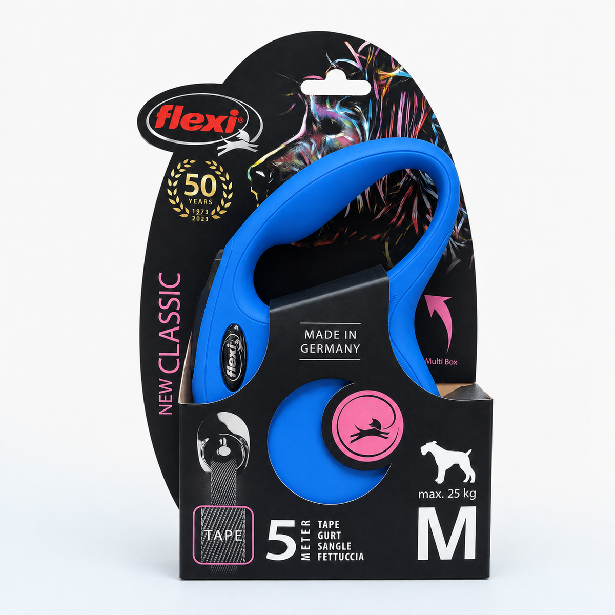 flexi New Classic Tape Retractable Dog Leash – M, 5 m (16 ft), Blue