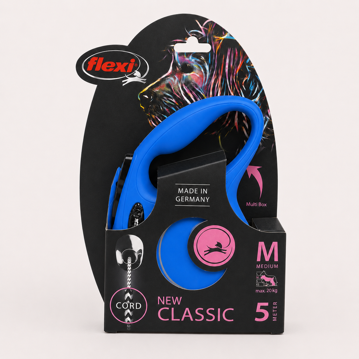 flexi New Classic Cord Retractable Dog Leash – M, 5 m (16 ft), Blue