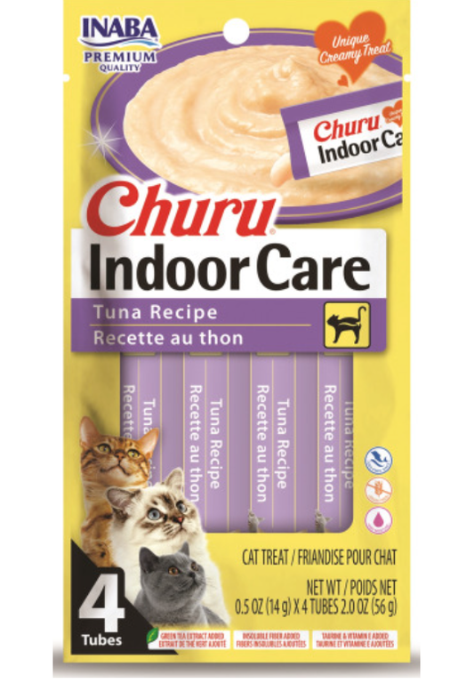Inaba - Churu Purees 4ct - Indoor care TUNA Recipe - SINGLE Cat Treat Pack, 4 Tubes - 2oz