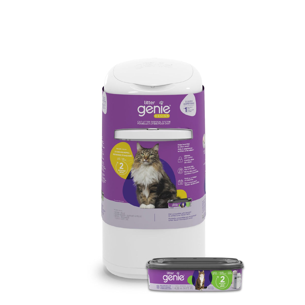 Litter Genie Design Cat Litter Disposal Pail – White, with Starter Refill