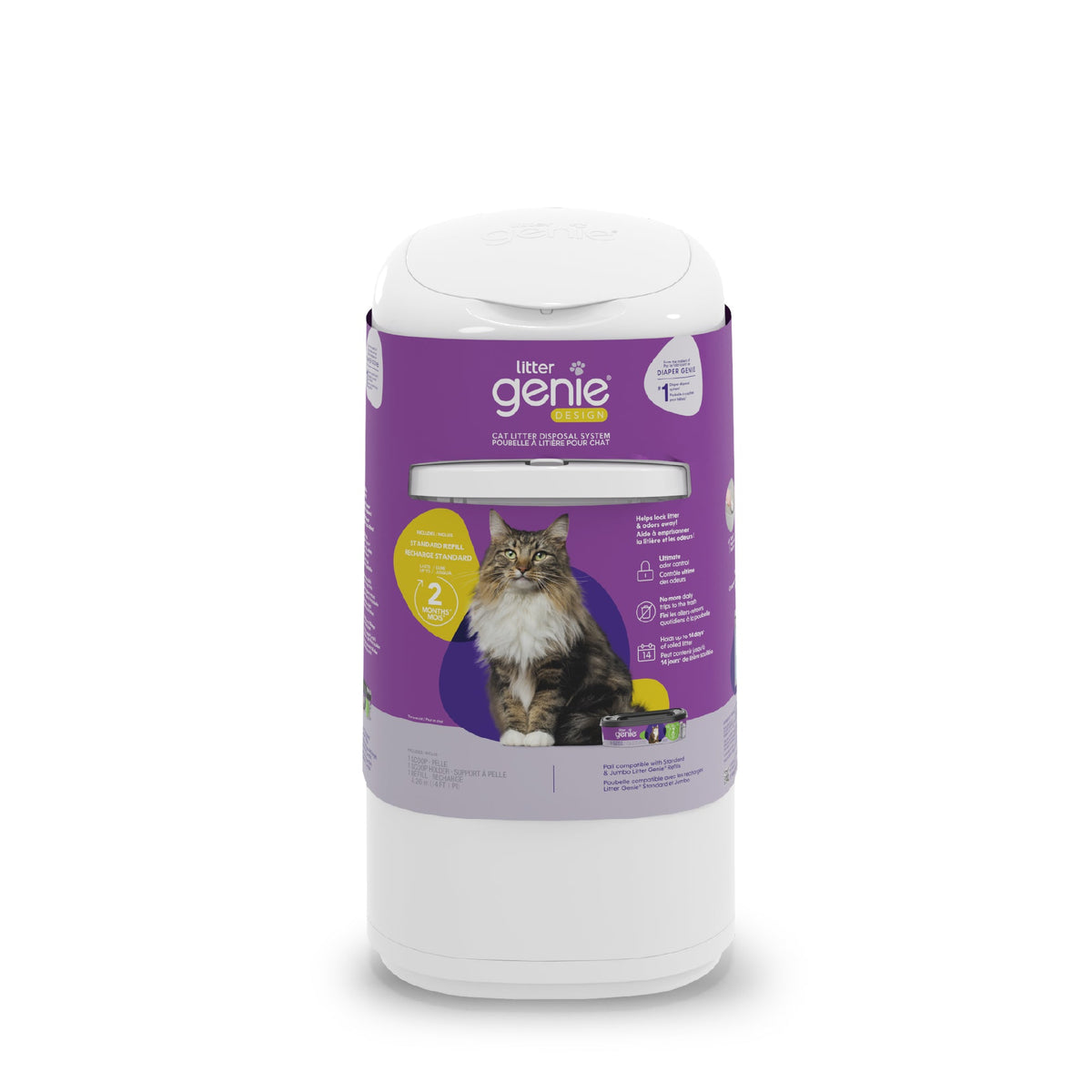 Litter Genie Design Cat Litter Disposal Pail – White, with Starter Refill