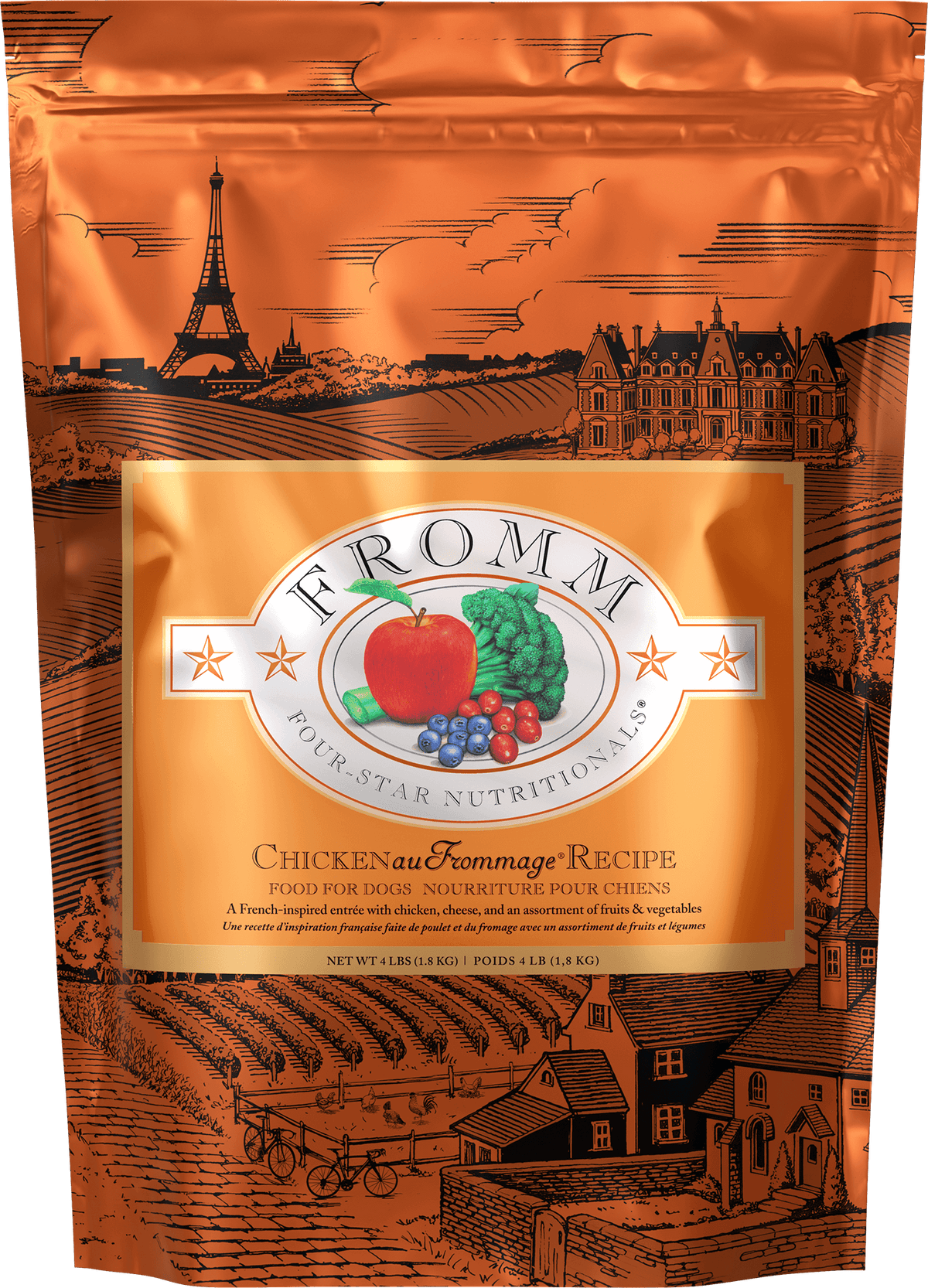 Fromm Four-Star Chicken Au Frommage Recipe Dry Dog Food – 4 lb bag (official manufacturer image)