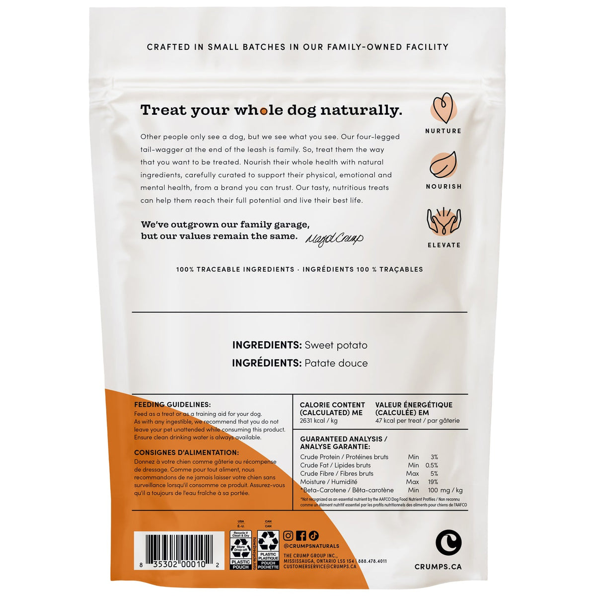 Crumps' Naturals Sweet Potato Chews 330 g bag back