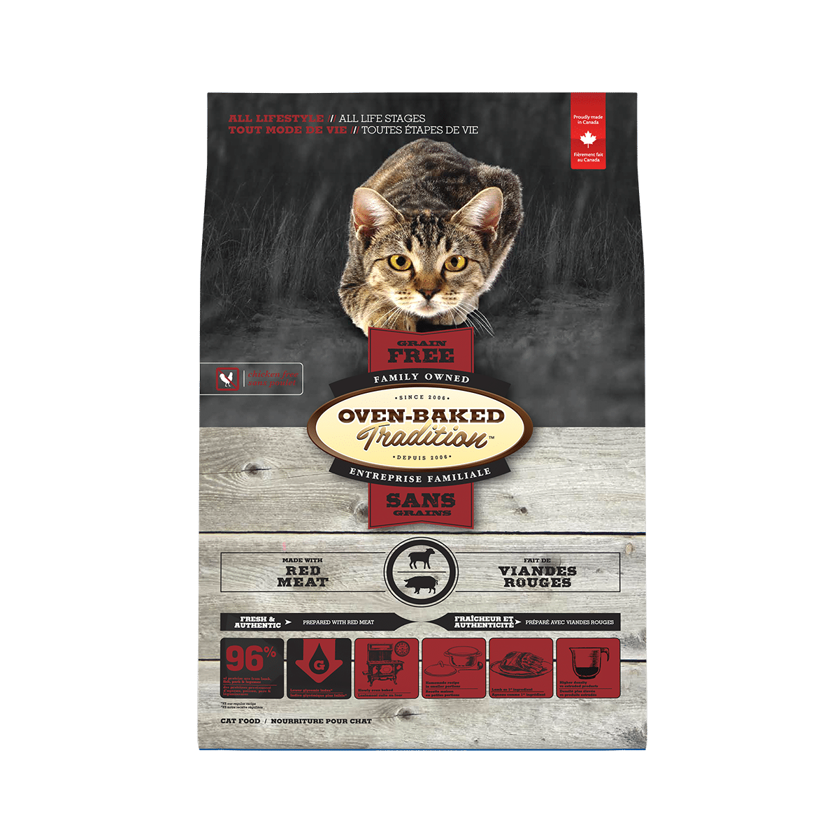 Oven-Baked Tradition Grain-Free Red Meat cat food bag, front