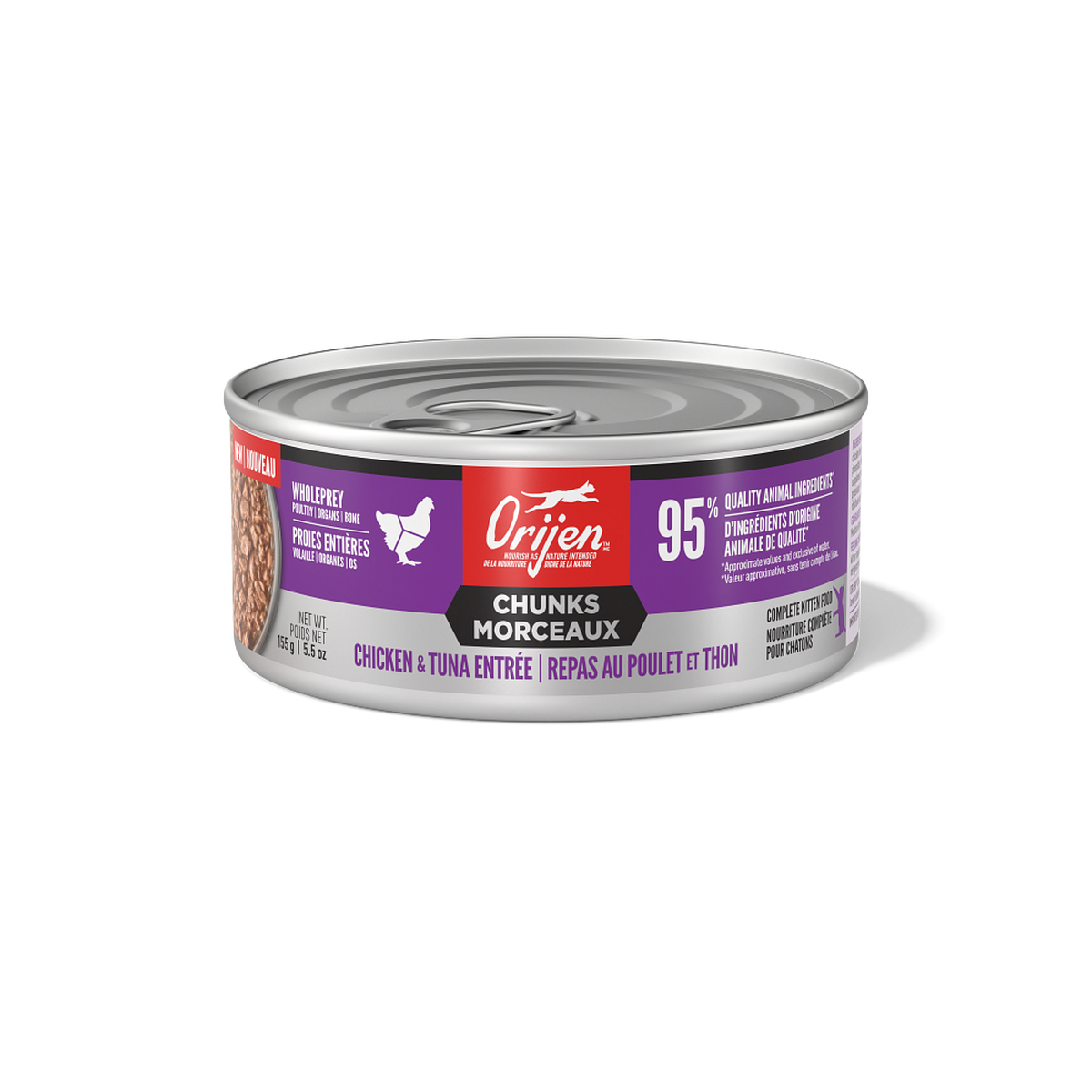 ORIJEN Chunks & Shreds Chicken & Tuna Recipe for Kittens Wet Cat Food – official product image 1