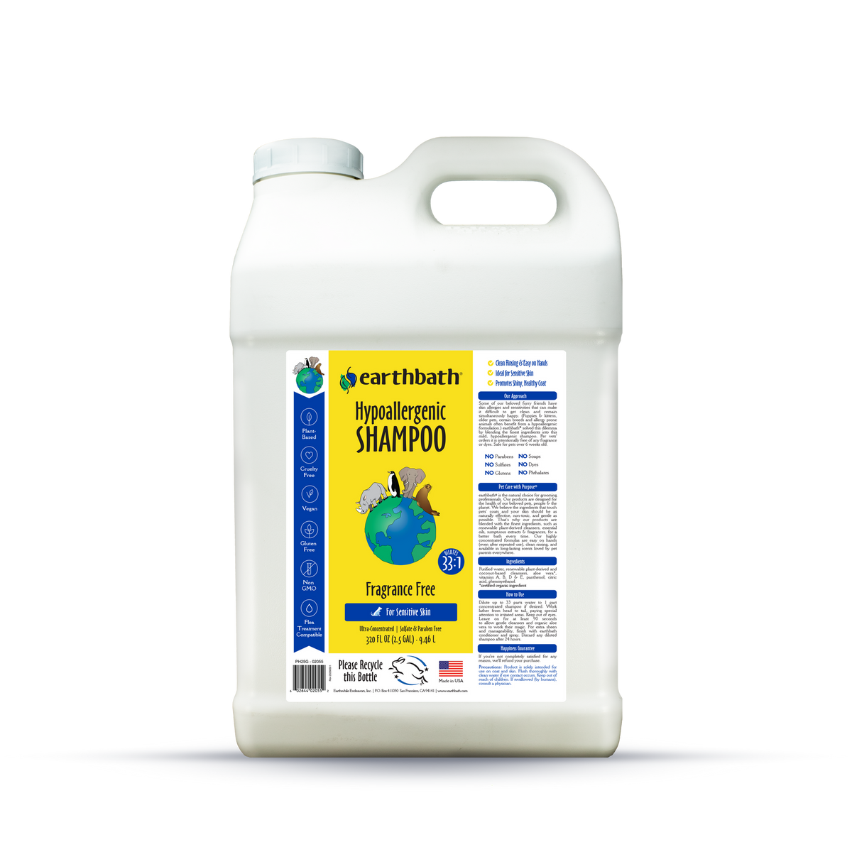 earthbath Hypo-Allergenic Shampoo, Fragrance Free – 2.5 gal (320 fl oz)