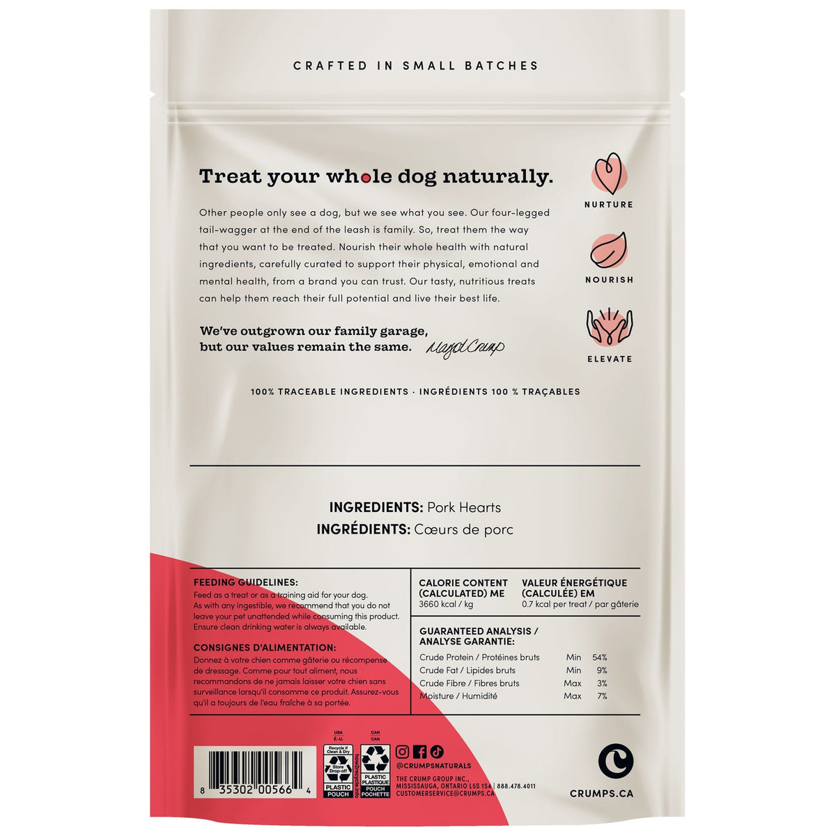 Crumps' Naturals Pork Hearts Mini Trainers 55 g bag back